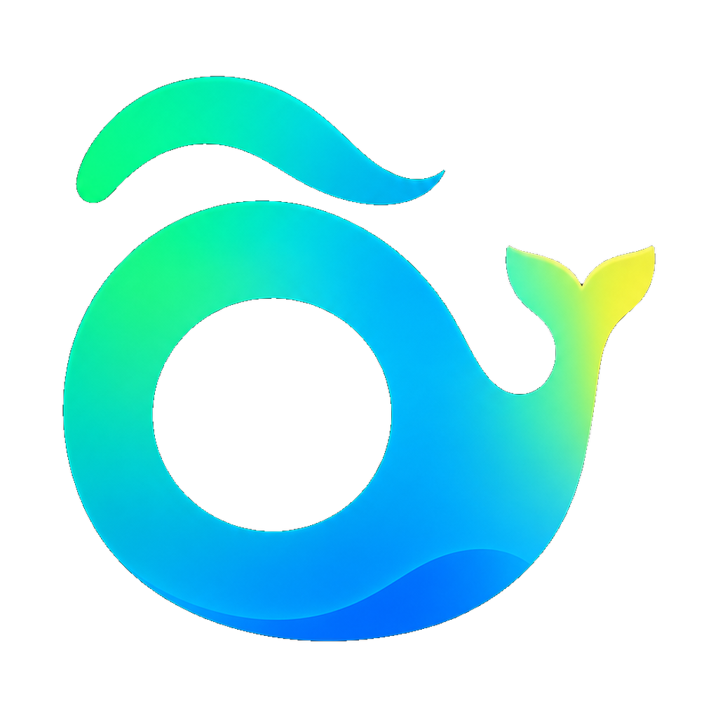 Gradient transparent ã.io wave-whale mark